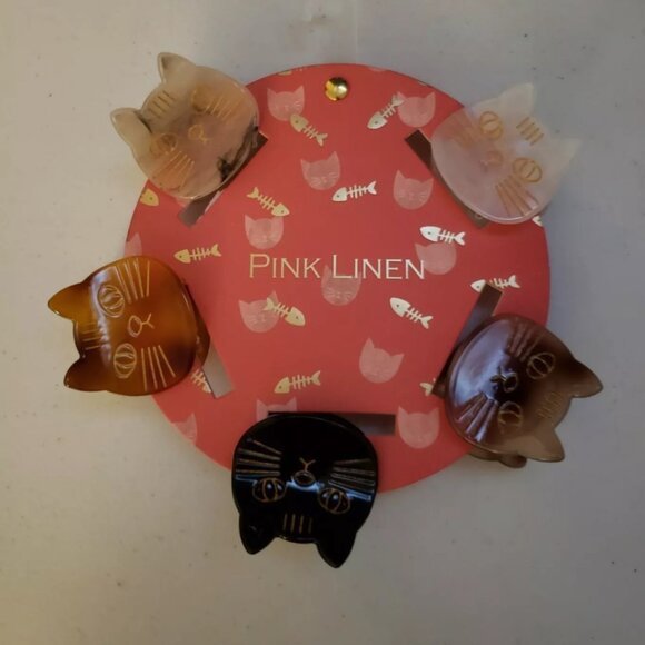 Pink Linen Other - 5 Cute Smiley Cat Hair Clips Kitten Face Black Brown Neutral Pink Linen Hairclip